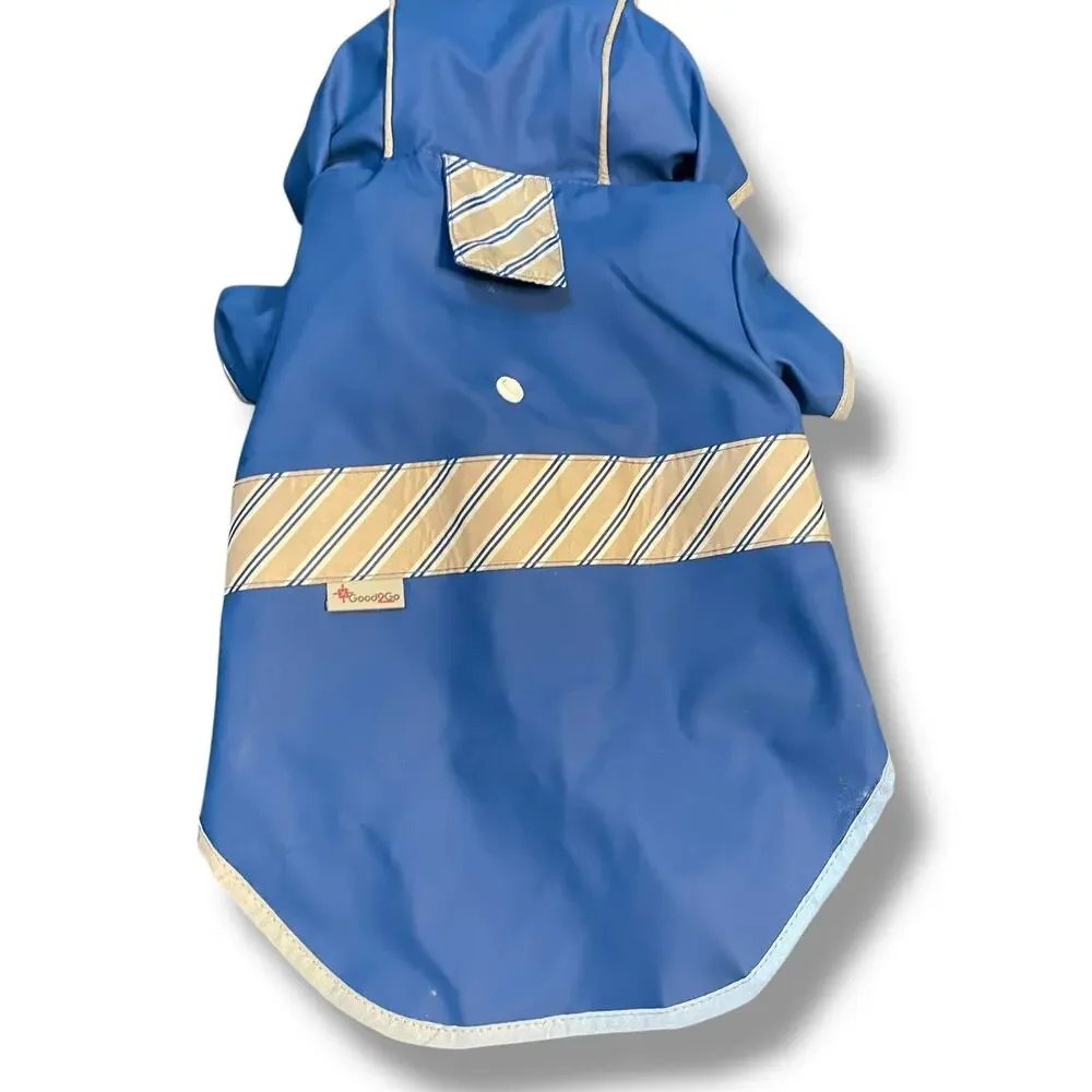 Good2Go XS Dog Raincoat Reversible Blue Striped Hooded Puppy Weather Jacket
